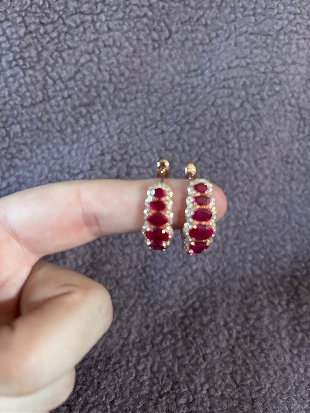 Gold Hoop Earrings with Red Gem- BP